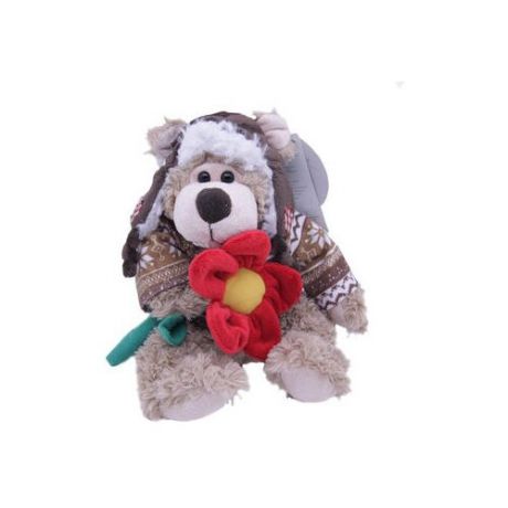 Мягкая игрушка Magic Bear Toys Мишка Рэймонд в шапке-ушанке и свитере с цветком 20 см