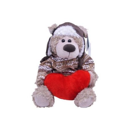 Мягкая игрушка Magic Bear Toys Мишка Рэймонд в шапке-ушанке и свитере с сердцем 25 см