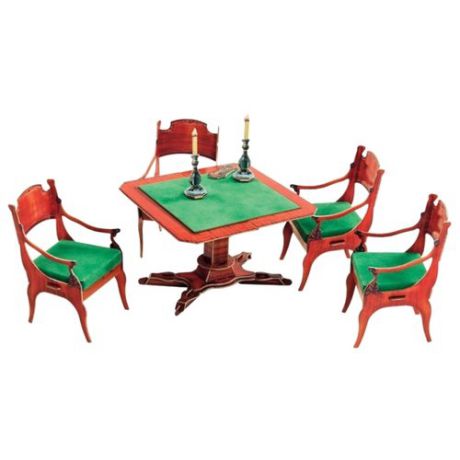 Сборная модель Умная Бумага Ломберный стол с креслами из гостиной домика Нащокина (424) 1:12
