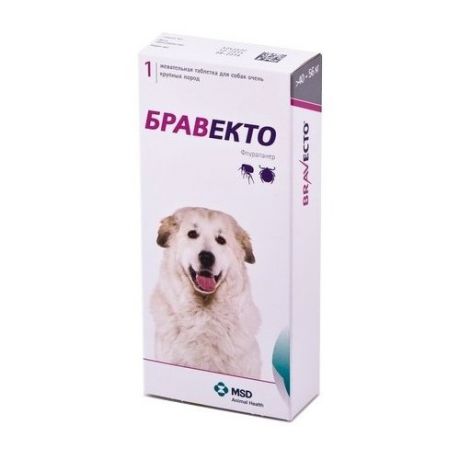 Таблетки от блох и клещей Бравекто (MSD Animal Health) инсектоакарицидные для собак и щенков от 40 до 56 кг