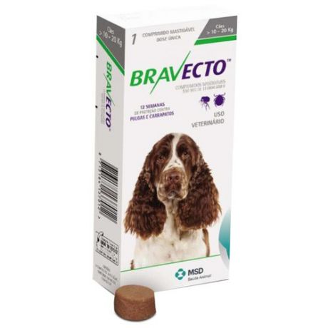 Таблетки от блох и клещей Бравекто (MSD Animal Health) инсектоакарицидные для собак и щенков от 10 до 20 кг
