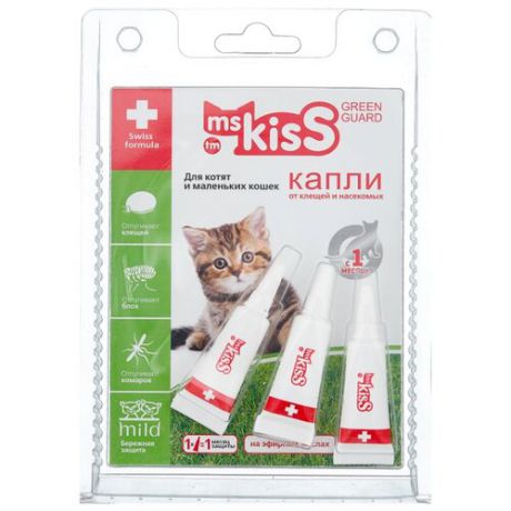 Капли от блох и клещей Ms.Kiss Green Guard для кошек и котят до 2 кг