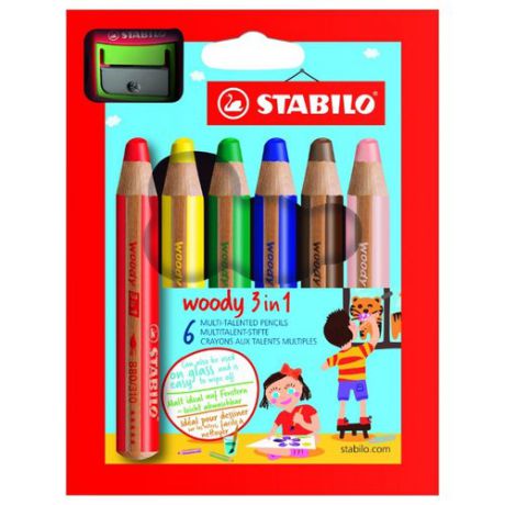 STABILO Цветные карандаши Woody 3 in 1 6 цветов (8806-2)