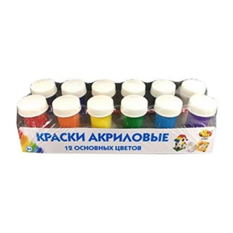 ABtoys Акриловые краски 12 цветов х 22 мл, с кистью (A2207)