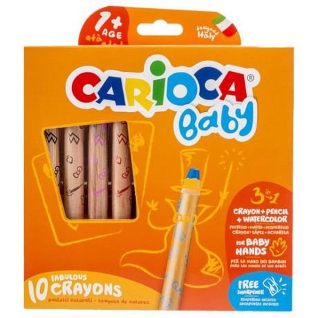 Carioca Восковые карандаши Baby, 10 шт + точилка