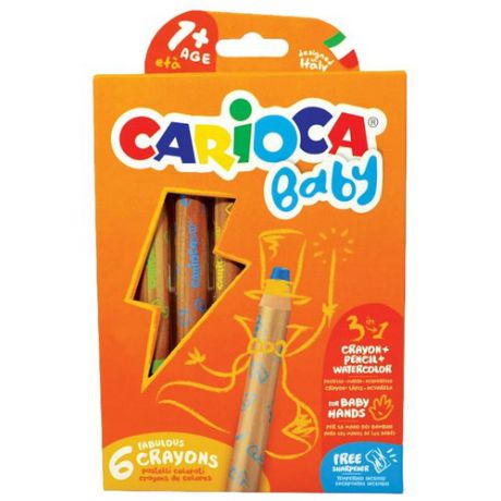 Carioca Восковые карандаши Baby, 6 шт + точилка