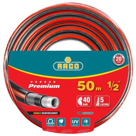 Шланг RACO Premium 1/2" 50 метров 5-ти слойный черный/красный