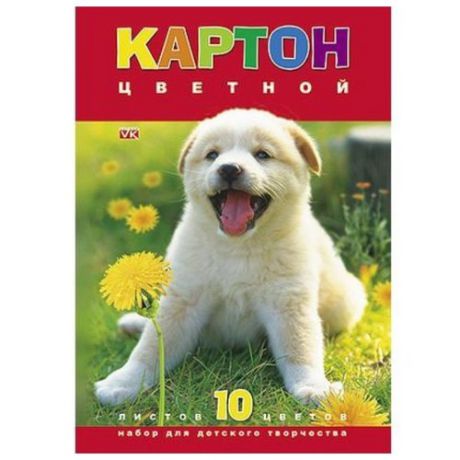 Цветная бумага VK Белый щенок Hatber, A4, 10 л., 10 цв.
