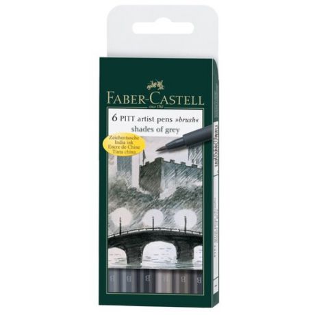 Faber-Castell набор капиллярных ручек Pitt Artist Pens brush shades of grey 6 оттенков серого (167104), разноцветный цвет чернил