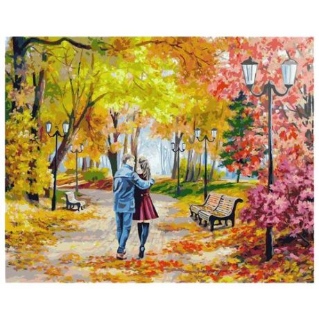 Белоснежка Картина по номерам "Осенний парк, скамейка, двое" 40х50 см (142-AB)