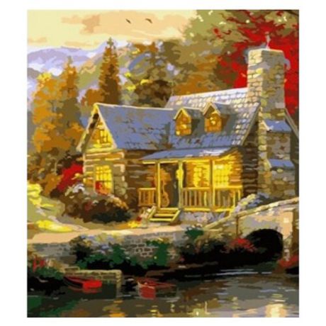 Рыжий кот Картина по номерам "Домик в осеннем лесу" 30x40 см (G2820)