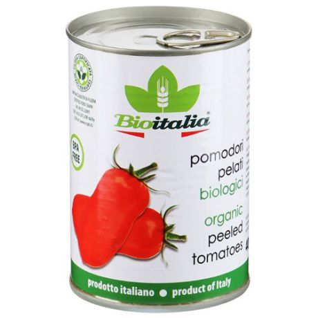 Томаты очищенные целые в томатном соке Bioitalia жестяная банка 400 г