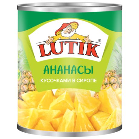 Консервированные ананасы Lutik кусочками в сиропе, жестяная банка 560 г