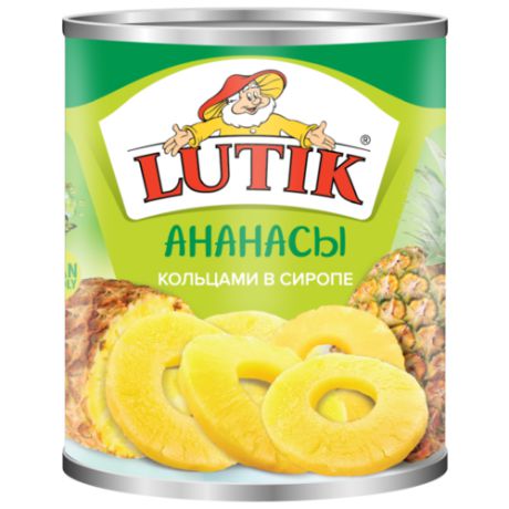 Консервированные ананасы Lutik ломтиками в сиропе, жестяная банка 580 мл