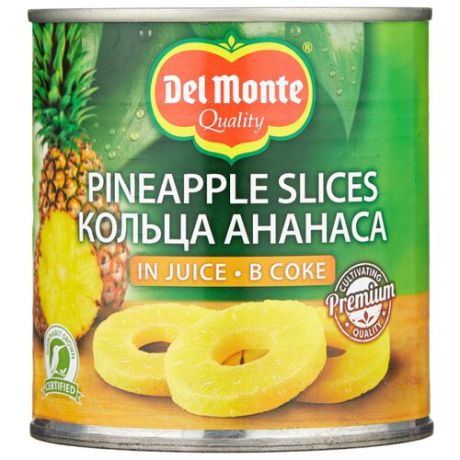 Консервированные ананасы Del Monte кольца в соке, жестяная банка 435 г