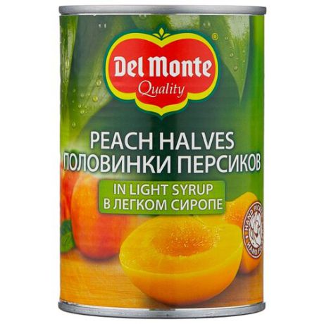Консервированные персики Del Monte половинки в легком сиропе, жестяная банка 420 г
