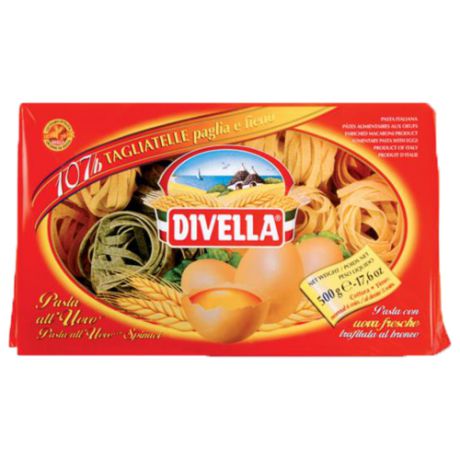 Divella Макароны All Uovo Tagliatelle 107B яичные со шпинатом, 500 г