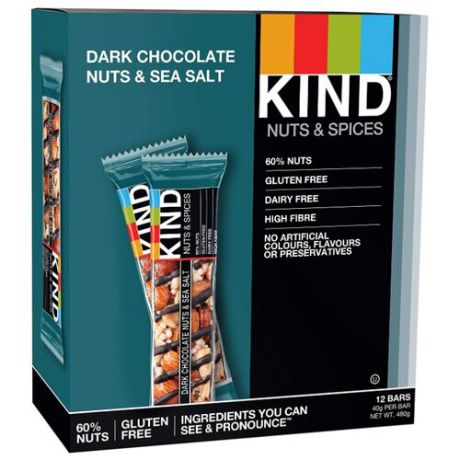 Ореховый батончик Be-Kind Dark Chocolate Nuts & Sea Salt, 12 шт