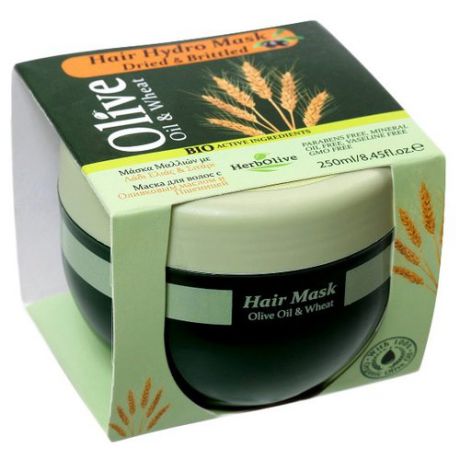 HerbOlive Маска для волос с пшеницей для сухих волос увлажнение и питание, 250 мл