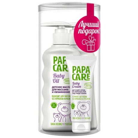 Papa Care Подарочный набор: Крем-мыло для рук с антибактериальным эффектом (250 мл) + Детское масло для массажа и увлажнения кожи (150 мл) + Крем от опрелостей под подгузник (100 мл) 500 мл