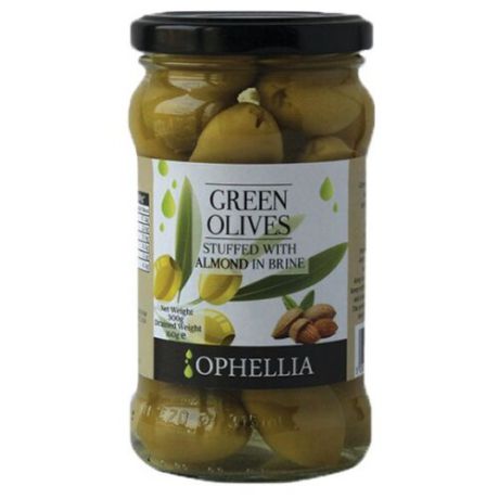 Ophellia Зеленые оливки фаршированные миндалем, стеклянная банка 315 мл