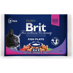 Паучи Brit Premium Cat Fish Plate рыбная тарелка с треской, лососем и форелью для кошек набор 4шт*100г (100311)