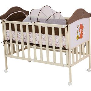 Кроватка BabyHit Sleepy compact Коричневый с бежевым, с медвежонком на торце SLEEPY COMPACT COFFEE