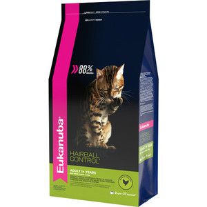 Сухой корм Eukanuba Adult Cat Hairball Control Rich in Poultry с домашней птицей вывода шерсти из желудка для кошек 2кг