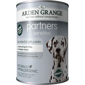 Консервы ARDEN GRANGE Adult Dog Partners Sensitive Fresh White Fish with Potato с белой рыбой и картофелем для чувствительных собак 395г (AG825016)