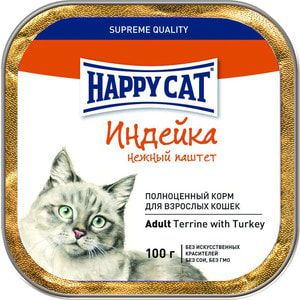 Консервы Happy Cat Adult Terrine with Turkey нежный паштет с индейкой для взрослых кошек 100г (PX600HX040)