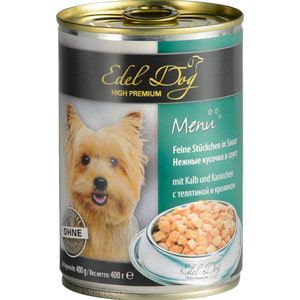 Консервы Edel Dog Menu нежные кусочки в соусе с телятиной и кроликом для собак всех пород 400г (1000331)