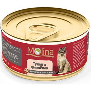 Консервы Molina Натурально мясо в желе тунец и цыпленок для кошек 80г (0863)