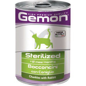Консервы Gemon Cat Sterilised Chunkies with Rabbit с кроликом кусочки для стерилизованных кошек 415г