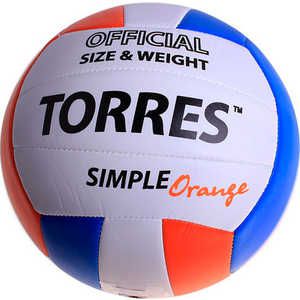 Мяч волейбольный любительский Torres Simple Orange арт. V30125, размер 5, белый-голубо-оранжевый