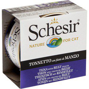 Консервы Schesir Nature for Cat Tuna with Beef Fillets кусочки в желе с тунцом и филе говядины для кошек 85г (С141)
