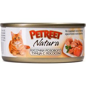 Консервы Petreet Natura кусочки розового тунца с лососем для кошек 70г
