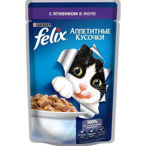 Паучи Felix Аппетитные кусочки с ягненком в желе для кошек 85г (12318913)