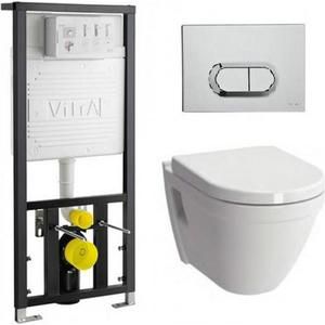 Комплект Vitra S50 безободковый унитаз с сиденьем микролифт + инсталляция + кнопка хром (9003B003-7201)