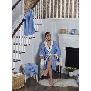 Набор халат с полотенцем Karna махровый Adra L/XL голубой (2739/CHAR006)