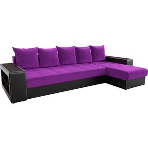 Угловой диван Мебелико Дубай микровельвет фиолетовый эко кожа черный правый угол