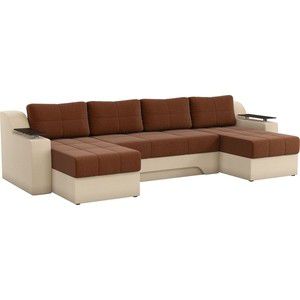 Угловой диван Мебелико Сенатор-П рогожка коричневый/бежевый