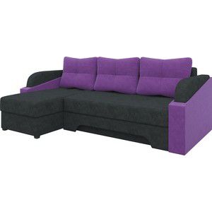 Угловой диван Мебелико Панда микровельет черно/фиолетовый левый