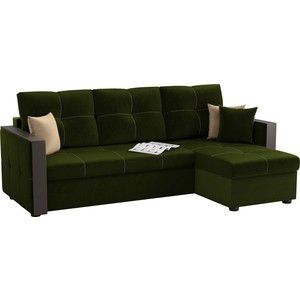 Угловой диван Мебелико Валенсия микровельвет зеленый правый угол