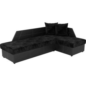 Угловой диван Мебелико Андора микровельвет черный+экокожа черный правый