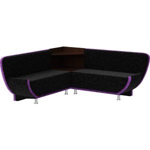 Кухонный диван Мебелико Лотос микровельвет черно-фиолетовый угол левый