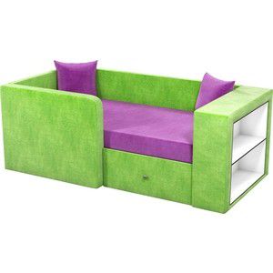 Детский диван Мебелико Орнелла микровельвет фиолетово-зеленый левый угол