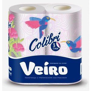 Бумажные полотенца Veiro Colibri белые 3 слоя 2 рулона