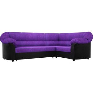 Угловой диван АртМебель Карнелла велюр фиолетовый экокожа черный правый угол
