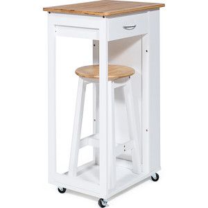 Стол передвижной кухонный с табуретом TetChair mod. JWPE-120802 сосна/прессованный бамбук, белый/натуральный