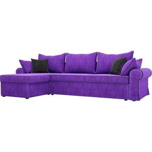 Диван угловой АртМебель Элис велюр фиолетовый с черными подушками левый угол